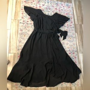 Lane Bryant Solid Black Flowy Faux Wrap Dress